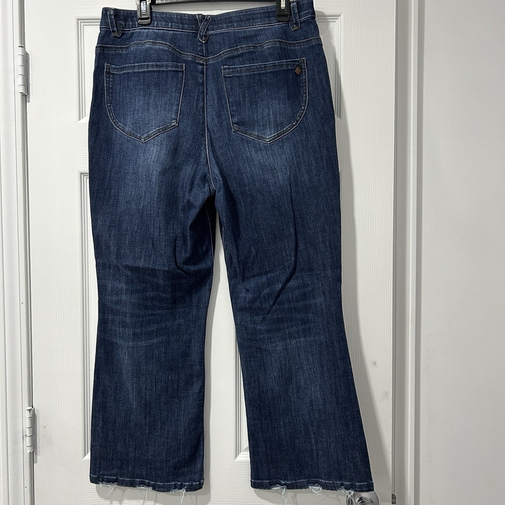Democracy Jeans Ab Technology Bootcut Women's Size 14 Stretch Dark Wash Distress - Picture 8 of 13